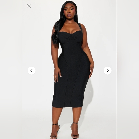 Fashion Nova Black Sweetheart Bodycon Midi Dress New Without Tags , Stretchy - Picture 1 of 17